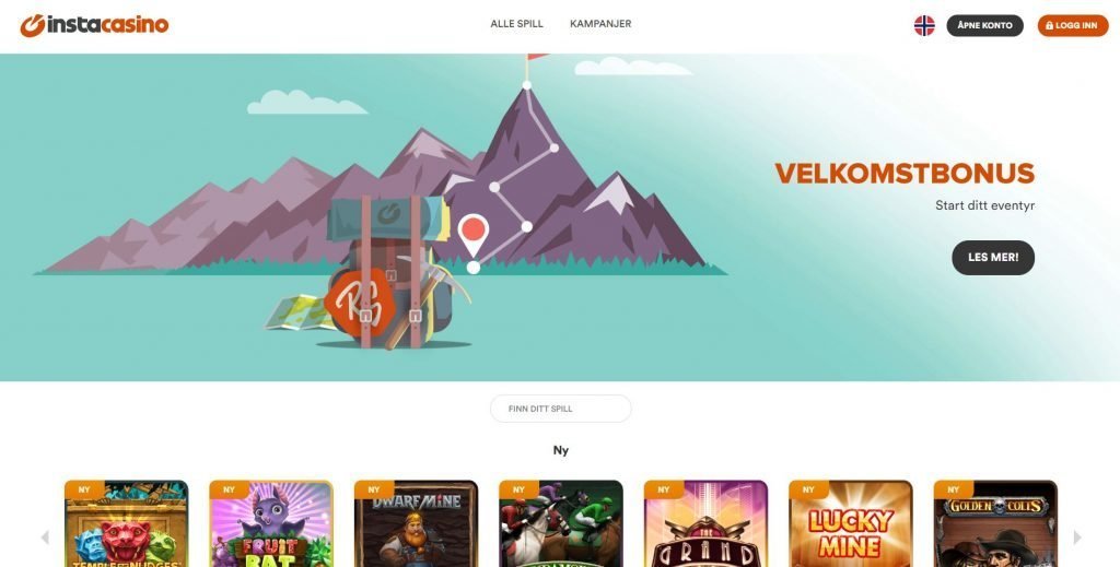 Instacasino omtale – skjermbilde fra nettsiden