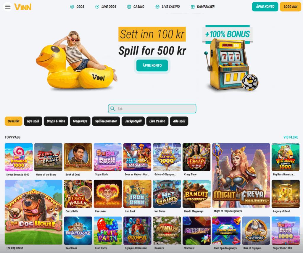 Vinn – skjermbilde fra nettsiden