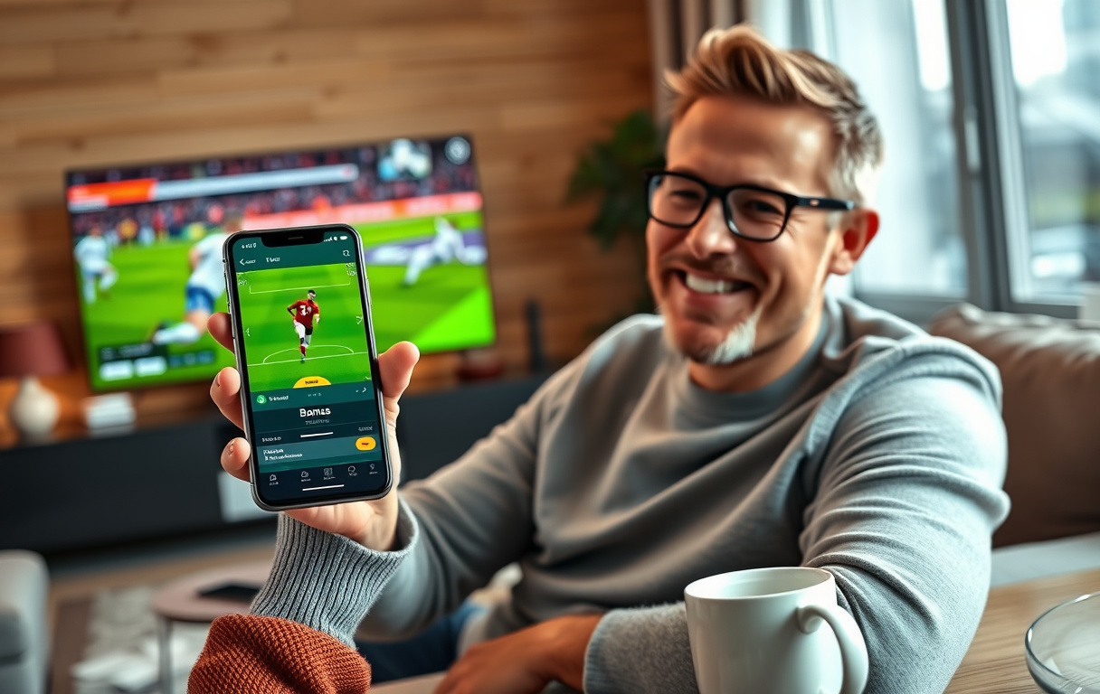 Norsk spiller med mobil og oddsbonus-app i stuen